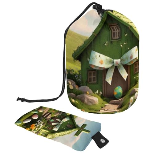 Optimieren Sie Ihre Schönheitsroutine mit unserer großen Make-up-Tasche für Frauen, grünes Oster-Kreuz-Haus, mehrfarbig, 9.9x6.9in/25.2x17.6cm;6x3.5in/15.2x8.8cm von Generisch