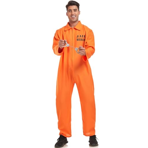 Prisoner Costume Men Gefangener Kostüm Gefängnis Orange Knast Zwangsjacke Häftling Sträfling Overall Vector von Generisch
