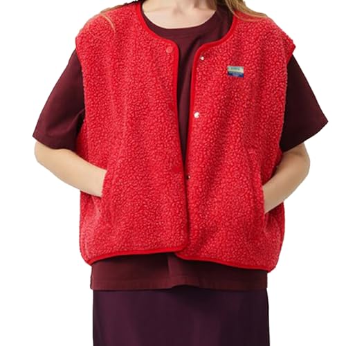 Orange Teddy Fleece Weste Damen Leicht Weste Herbst Winter Fleeceweste Warm Ärmellos Westen Casual Einfarbig Damenweste Herbstmantel Pelzjacke Reißverschluss Plüschweste Warme Ärmellose 4XL 5XL von Generisch