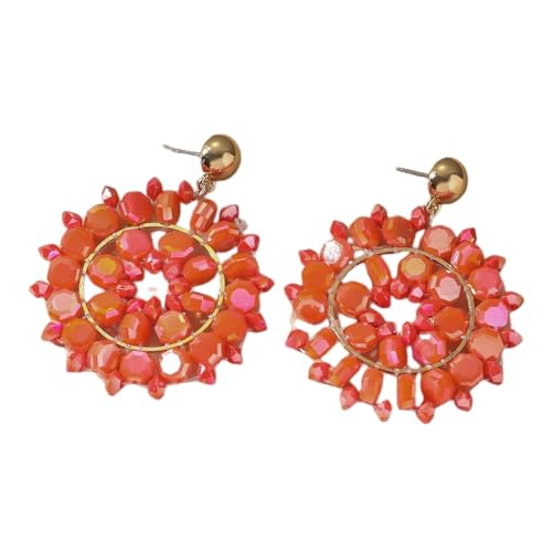 Orangefarbene Perlenblumenohrringe für Damen – Boho Ohrstecker, Handgefertigt, Farbenfroh, Statement, Trendiger, Süßer Sommerschmuck für Mädchen von Generisch