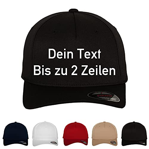 Original Flexfit 5-Panel Baseball Cap mit Wunschtext Bestickt (Rot, L/XL) von Generisch