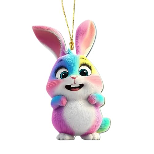 Ornamente Osterhase – -Ornamente für Baum, flacher Regenbogen- -Baumdekor, Kaninchen-Ornamente, Rucksack-Anhänger, Miniatur-Dekorationen, Frühling-Schlüsselanhänger für Damen, Herren von Generisch