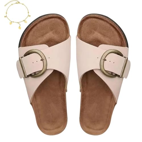 Orthomia Hausschuhe Damen, Vintage Gürtelschnalle Strand Casual Dickbesohlte Hausschuhe (beige, Erwachsene, 38, Numerisch, EU Schuhgrößensystem, Breit) von Generisch
