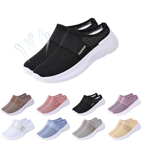 OrthopäDische Sandalen Damen Sommer Hausschuhe - Flach Elegant Bequeme Damensandalen Freizeit Damen-Haussch Walkingschuhe Strandsandalen Leichte Mesh Schlappen Diabetiker Schlupfschuhe von Generisch