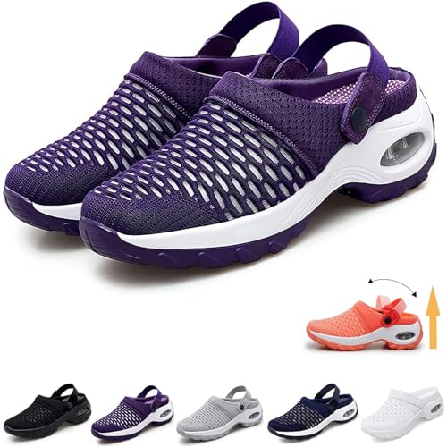 Orthopädische Clogs für Damen, mit Luftpolster, Plateau-Mesh-Pantoletten, Sneaker-Sandalen, Damen-Clogs, atmungsaktiv, leicht, Gartenschuhe, violett, 38.5 EU Orthopädische Clogs für Damen, mit Luftpolster, Plateau-Mesh-Pantoletten, Sneaker-Sandalen, Damen-Clogs, atmungsaktiv, leicht, Gartenschuhe, violett, 38.5 EU von Generisch