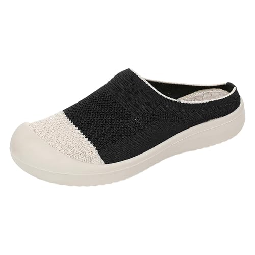 Orthopädische Damen Hausschuhe Runde Toe Freizeitschuhe Farbblock Pantoffeln Slip-On-Sicherheits Flacheschuhe Atmungsaktive Mesh Schlupfschuhe Breite Füße Sommerschuhe Weichen Bequem Damensandalen von Generisch