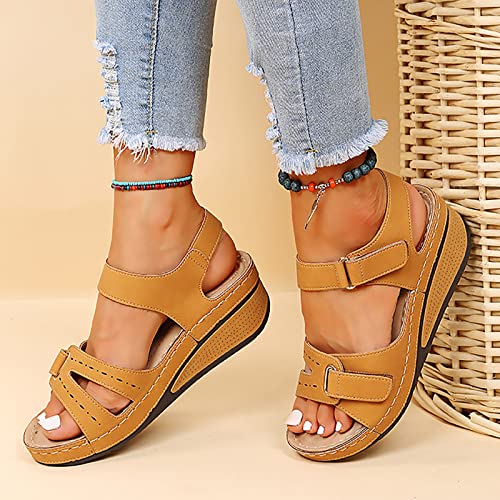 Orthopädische Damen-Sandalen, Komfort-Sandalen mit Keilabsatz für Damen, orthopädische Sandalen mit offener Zehenpartie, Sommer, rutschfeste Plateau-Strandschuhe, gepolsterte Leder-Sandale mit Orthopädische Damen-Sandalen, Komfort-Sandalen mit Keilabsatz für Damen, orthopädische Sandalen mit offener Zehenpartie, Sommer, rutschfeste Plateau-Strandschuhe, gepolsterte Leder-Sandale mit von Generisch