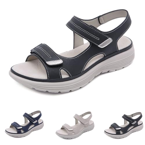 Orthopädische Damensandalen Für Schmerzlinderung, Orthopädische Sandalen Damen,Langlebiger Gummisohle mit Klettverschluss (black,42) von Generisch