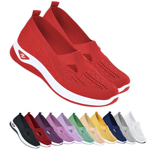 Orthopädische Herbstschuhe Damen, Leichte Barfußschuhe mit Arch Support, Bequeme Slipper & Loafer für Frauen, Walkingschuhe (Rot, Erwachsene, Damen, 35, Numerisch, EU Schuhgrößensystem, M) von Generisch