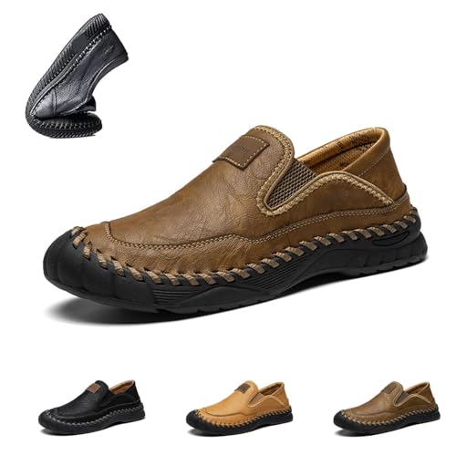 Orthopädische Herren-Slipper aus Leder, handgefertigt, atmungsaktiv, Business-Casual-Herren-Lederschuhe, bequeme Mokassin-Schuhe zum Hineinschlüpfen, khaki, 46 EU von Generisch