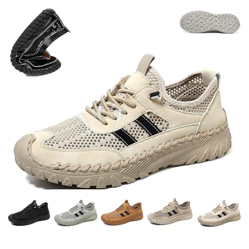 Orthopädische Herren-Wanderschuhe, aus Leder, für den Sommer, handgefertigt, atmungsaktiv, Outdoor, leicht, Slip-On-Mesh-Sneaker, beige, 37 EU Orthopädische Herren-Wanderschuhe, aus Leder, für den Sommer, handgefertigt, atmungsaktiv, Outdoor, leicht, Slip-On-Mesh-Sneaker, beige, 37 EU von Generisch