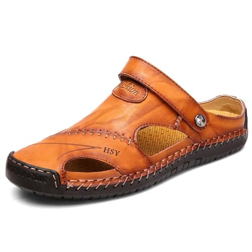 Orthopädische Ledersandalen Herren - Casual Geschlossene Ledersandalen Zehen Outdoor Leicht Sommer Wasserschuhe (Gelbbraun, Erwachsene, Herren, 47, Numerisch, EU Schuhgrößensystem, M) von Generisch
