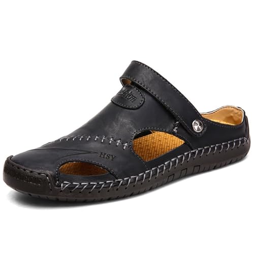 Orthopädische Ledersandalen Herren - Casual Geschlossene Ledersandalen Zehen Outdoor Leicht Sommer Wasserschuhe (Schwarz, Erwachsene, Herren, 44, Numerisch, EU Schuhgrößensystem, M) von Generisch