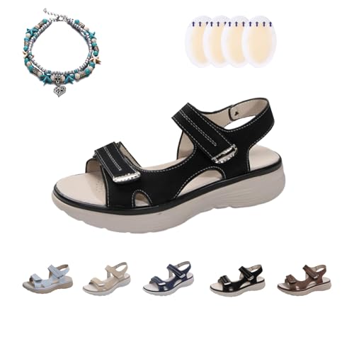 Orthopädische Pantoletten Damen, Orthopädische Damensandalen für Schmerzlinderung, Orthopädische Sandalen Damen Leder (Schwarz, Erwachsene, 40, Numerisch, EU Schuhgrößensystem, M) von Generisch