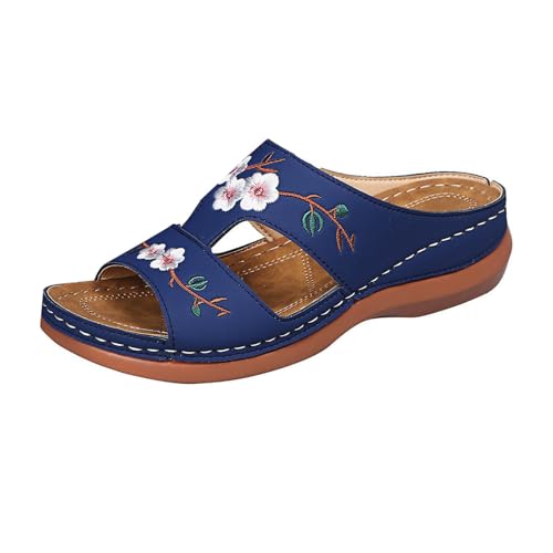 Orthopädische Pantoletten Damen, Sandalen Damen Sommer Schwarz Leder Slip On Hausschuhe Open Toe Atmungsaktiv Sandaletten Rutschfest Pantoffeln Verschleißfest Keilsandalen Lässige Sommerschuhe 1 von Generisch