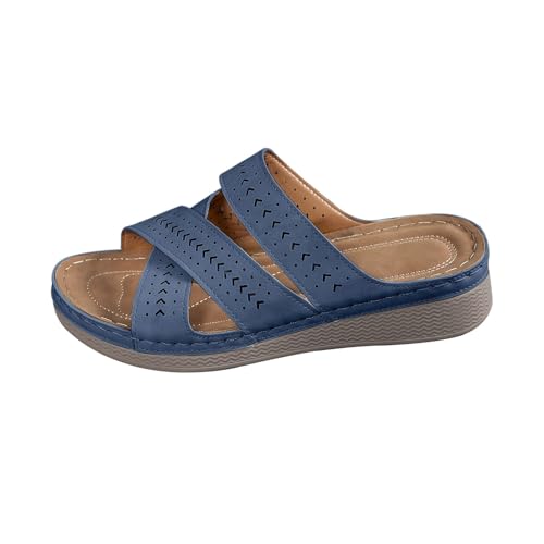 Orthopädische Pantoletten Damen Hausschuhe Damen Sommer Breite Füße Badesandalen Schlappen Leicht Sandalen Sommerschuhe mit Fussbett Weite Latschen Schuhe Leder Latschen von Generisch