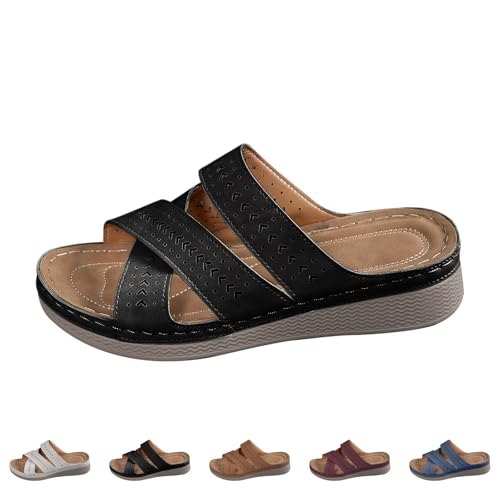 Orthopädische Pantoletten Damen Hausschuhe Damen Sommer Breite Füße Badesandalen Schlappen Leicht Sandalen Sommerschuhe mit Fussbett Weite Latschen Schuhe Leder Latschen von Generisch