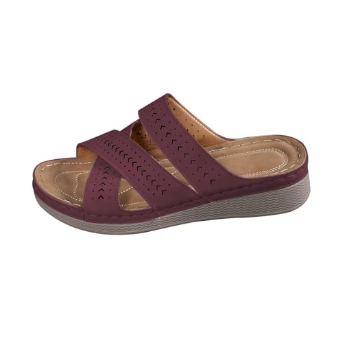 Orthopädische Pantoletten Damen Hausschuhe Damen Sommer Breite Füße Badesandalen Schlappen Leicht Sandalen Sommerschuhe mit Fussbett Weite Latschen Schuhe Leder Latschen von Generisch
