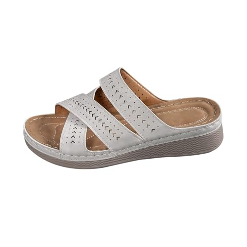 Orthopädische Pantoletten Damen Hausschuhe Damen Sommer Breite Füße Badesandalen Schlappen Leicht Sandalen Sommerschuhe mit Fussbett Weite Latschen Schuhe Leder Latschen von Generisch