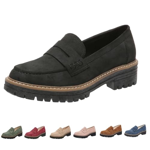 Orthopädische Plateau-Slipper für Damen, runde Retro-Zehenpartie, bequeme Slip-Sohle, flache Zehenschuhe, Wanderschuh, Schwarz , 45 EU von Generisch