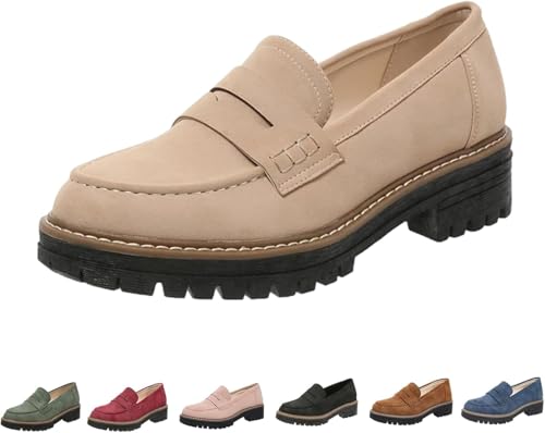 Orthopädische Plateau-Slipper für Damen, runde Retro-Zehenpartie, bequeme Slip-Sohle, flache Zehenschuhe, Wanderschuh, beige, 38 EU von Generisch
