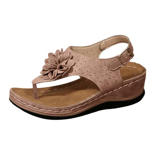 Orthopädische Sandalen Bequeme Flip Flops Elegant Keilabsatz Zehentrenner Slipper Weichen Sohlen Rutschfest Sommerschuhe Clip Toe Keilsandalen Casual Round Zehe Sandaletten Retro Pantoletten von Generisch