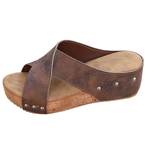 Orthopädische Sandalen Damen Leder, Pantoletten Damen Sommer Mit Absatz Plateau Slides Cork Sandals Plattform Barfuss Sommerschuhe Leichte Bequem Freizeitsandalen Peep Toe Pantolette Sommer 1 von Generisch