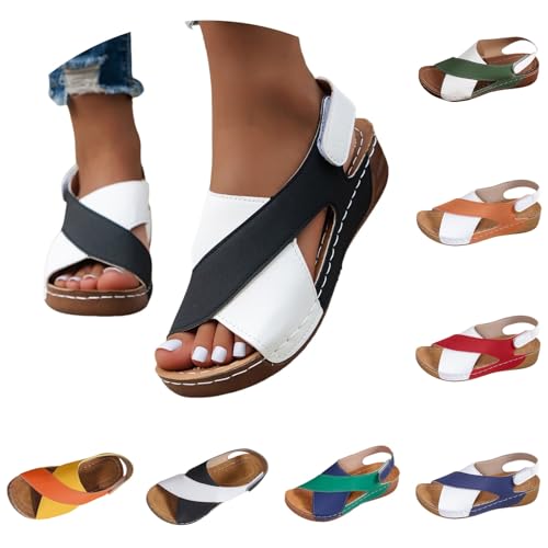 Orthopädische Sandalen Vivastep Damen Sommer Leichte Weiche Plateau Sandaletten Bequem Rutschfeste Sommerschuhe Ultra-Bequeme Keilabsatz Schuhe 2025 Damen Weite H Freizeit Wandersandalen Schwarz,38 von Generisch