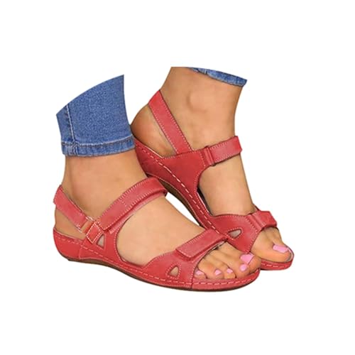 Orthopädische Sandalen für Damen, Plantarfasziitis, lässig, Sommer, weich und bequem, breite Passform, orthopädisch, offener Zehenbereich, Keilsandalen, Outdoor, rutschfest, Plateau, Strandschuhe, 02 von Generisch