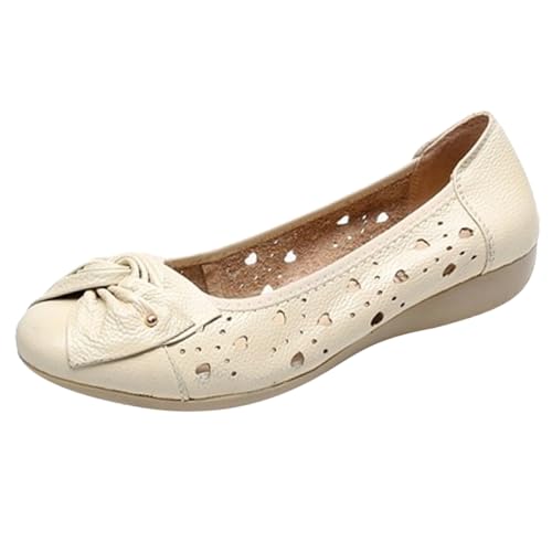 Orthopädische Schuhe Damen Aushöhlen Freizeitschuhe Mode Runde Zehe Lederschuhe Leicht Bequem Einzelne Schuhe Flache Halbschuhe Loafers & Mokassins Ohne Schnüren Outdoorschuhe Geschlossene Sandalen von Generisch