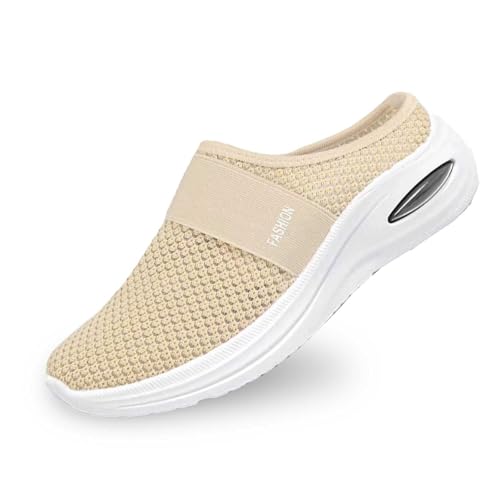 Orthopädische Schuhe Damen Leicht Mesh Hausschuhe Hinten Offen Sommer Wanderschuhe Slip On Atmungsaktiv Outdoor-Walkingschuhe Bequem Sandals Sommerschuh A01- Beige 41 von Generisch