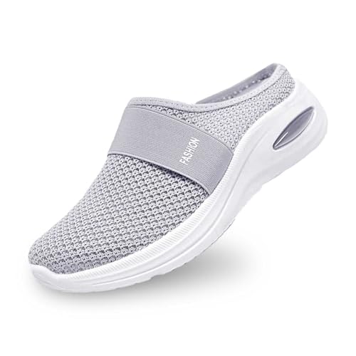 Orthopädische Schuhe Damen Leicht Mesh Hausschuhe Hinten Offen Sommer Wanderschuhe Slip On Atmungsaktiv Outdoor-Walkingschuhe Bequem Sandals Sommerschuh A01- Grau 37 von Generisch