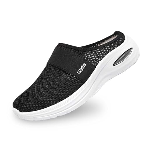 Orthopädische Schuhe Damen Leicht Mesh Hausschuhe Hinten Offen Sommer Wanderschuhe Slip On Atmungsaktiv Outdoor-Walkingschuhe Bequem Sandals Sommerschuh A01- Schwarz 40 von Generisch