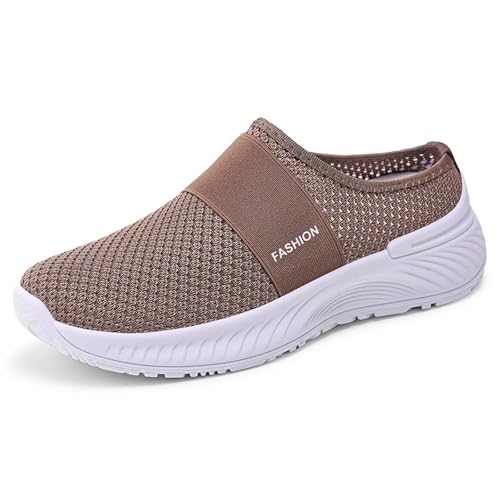 Orthopädische Schuhe Damen Leicht Mesh Hausschuhe Hinten Offen Sommer Wanderschuhe Slip On Atmungsaktiv Outdoor-Walkingschuhe Bequem Sandals Sommerschuh A03- Kaffeebraun 37 von Generisch