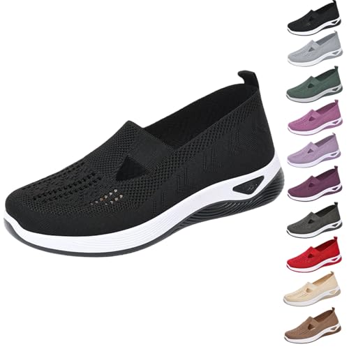 Orthopädische Schuhe Für Damen, Gewebte Orthopädische, Atmungsaktive Damenschuhe Mit Weicher Sohle, Kostenlose Slip-On-Sneaker Mit Fußgewölbeunterstützung (Black,37) von Generisch