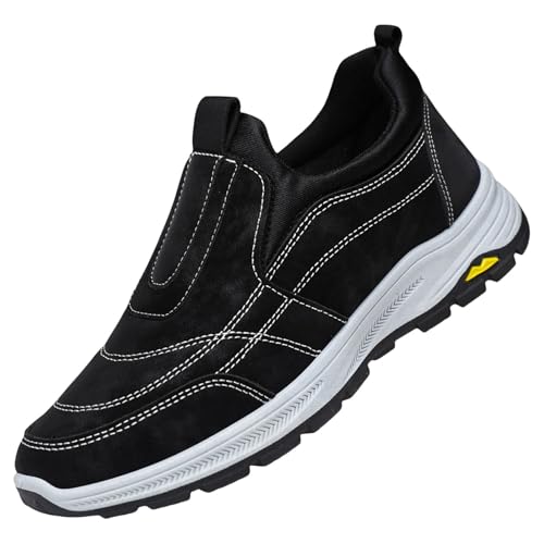 Orthopädische Schuhe Herren Walkingschuhe mit Leichte Outdoorschuhe Leichte Arbeitsschuhe Turnschuhe Outdoor Wanderschuhe Extra Breite Canvas S Sneaker Einlegesohlen für Männer Laufen, Schwarz , 7.5 von Generisch