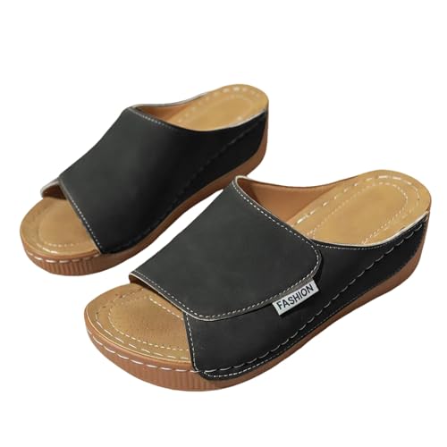 Orthopädische Wanderschuhe für Damen, Keilsandalen für Damen, Schlupfschuhe, breite Passform, rutschfest, lässig, offener Zehenbereich, Fußgewölbeunterstützung, Strandpantoletten, für drinnen und von Generisch