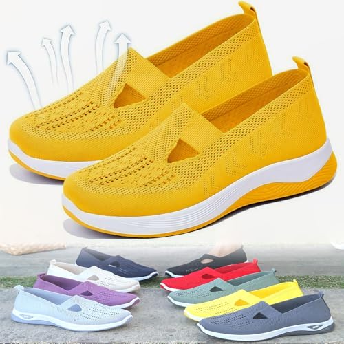 Orthopädische Wanderschuhe für Damen, bequeme Fußgewölbeunterstützung, breites Einschieben, atmungsaktives Design, gelb, 39.5 EU Orthopädische Wanderschuhe für Damen, bequeme Fußgewölbeunterstützung, breites Einschieben, atmungsaktives Design, gelb, 39.5 EU von Generisch