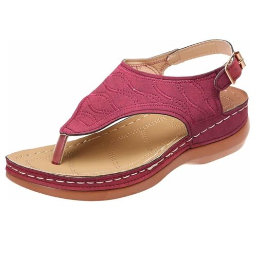 Orthopedic Sandal for Women Dressy Summer, Walking Slippers with Arch Support,Vintage Slip On Flip Flops, Wedges Sandal (Red,40) von Generisch
