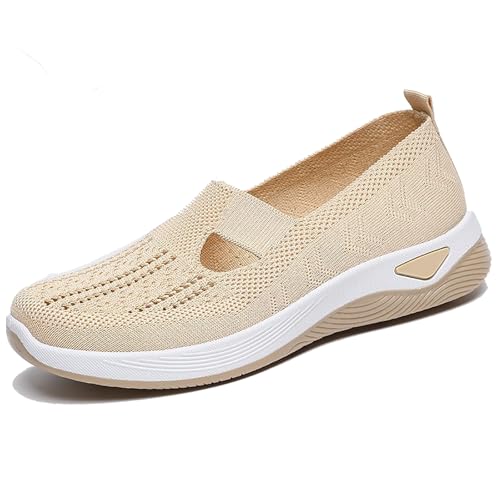 Orthopedic Shoes for Women, Women's Casual Breathable Slip On Orthopedics Walking Sneakers, Comfortable Non-Slip Soft Sole Mesh Orthopedic Shoes (Beige,37) von Generisch