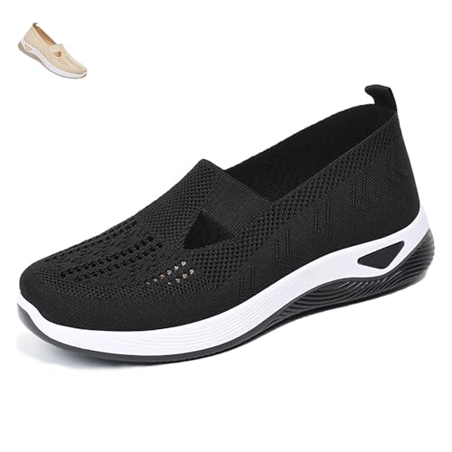 Orthopedic Shoes for Women, Women's Casual Breathable Slip On Orthopedics Walking Sneakers, Comfortable Non-Slip Soft Sole Mesh Orthopedic Shoes (Black,38) von Generisch