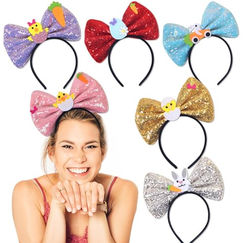 Ostern Haarschleife Stirnband, 6X Niedliche Häschen Küken Bowknot Haarreifen Haarschmuck für Frauen Mädchen Kinder Ostern Tag Dekorationen Festlicher Kopfschmuck für Partys und Feiern von Generisch