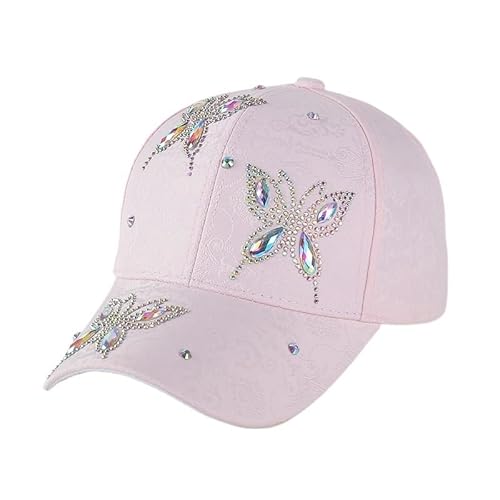 Outdoor-Freizeit-Baseballkappe mit Diamant, verdickte und modische Schmetterlings-Nieten, Diamant-Entenschnabel-Kappe, rose, One size von Generisch