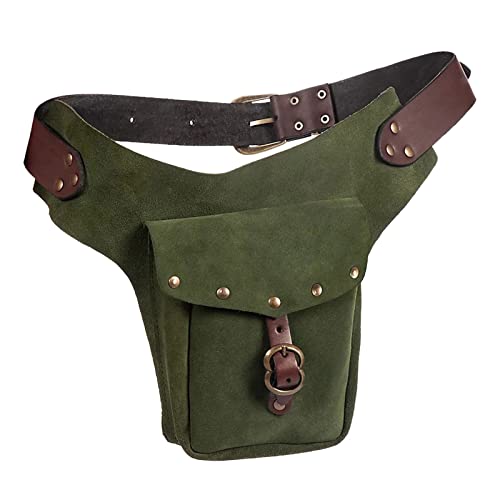 Outdoor-Hüfttasche, Vintage, mittelalterliche Gürteltasche, Leder, kleine Geldbörse, Leder, Sport, Reiten, Hüfttasche mit Wasserflaschenhalter, grün, Einheitsgröße von Generisch