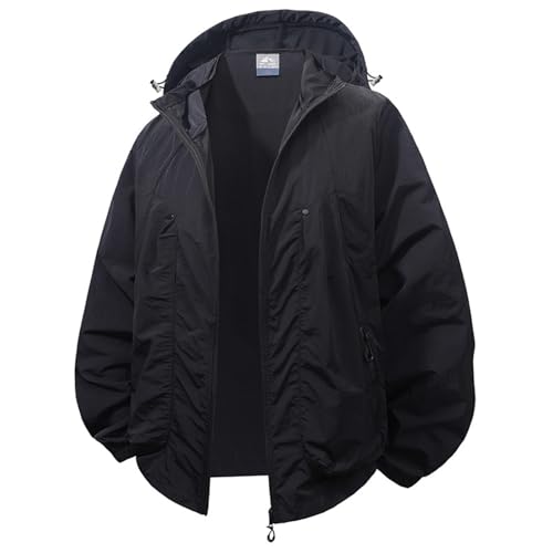 Outdoor Jacke Herren Laufjacke mit Kapuze Wasserdicht Atmungsaktiv Blouson Leicht Herrenjacken für Den Übergang Weste Lang Trenchcoat Blau Allwetterjacke Softshelljacke Frühling Kurz Denim von Generisch
