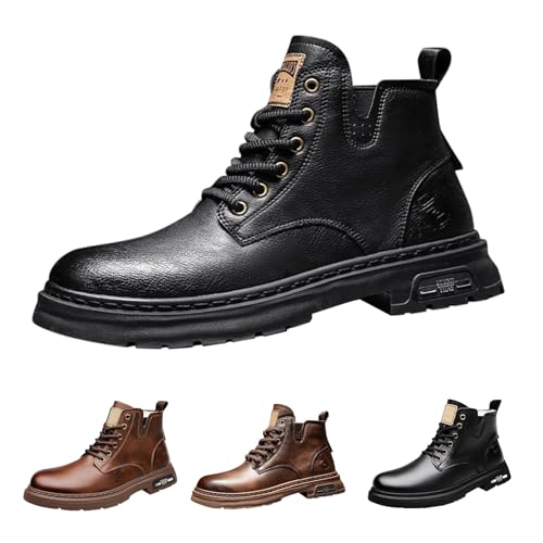 Outdoor Stiefel Herren Wasserdicht, Western Stiefeletten Herren Pu Leder Freizeitschuhe rutschfeste Arbeitsschuhe Breite Füße Bootsschuhe Vegan Herbstschuhe Vintage Lederschuhe Weit Lederstiefel von Generisch