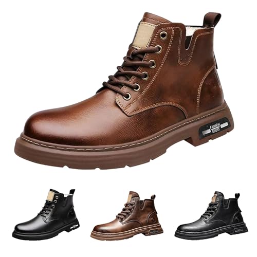 Outdoor Stiefel Herren Wasserdicht, Western Stiefeletten Herren Pu Leder Freizeitschuhe rutschfeste Arbeitsschuhe Breite Füße Bootsschuhe Vegan Herbstschuhe Vintage Lederschuhe Weit Lederstiefel von Generisch