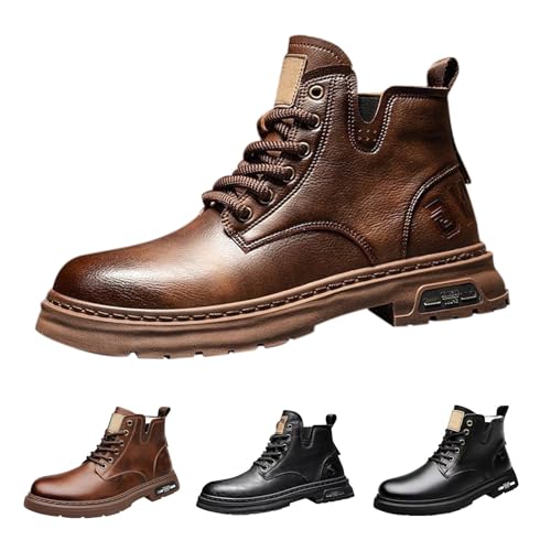 Outdoor Stiefel Herren Wasserdicht, Western Stiefeletten Herren Pu Leder Freizeitschuhe rutschfeste Arbeitsschuhe Breite Füße Bootsschuhe Vegan Herbstschuhe Vintage Lederschuhe Weit Lederstiefel von Generisch