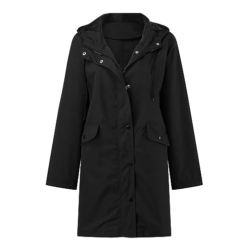 Outdoorjacke Damen Wasserdicht Warm,Regenjacke Damen Leicht Atmungsaktiv Outdoorjacke Lang Funktionsjacke Einfarbig Windjacke Modisch Freizeitjacke Elegante Übergangsmantel Winddicht Kapuzenjacke von Generisch