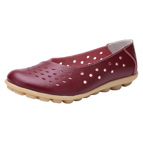 Outdoorschuhe Damen Aushöhlen Freizeit Schuhe Keilabsatz Damenschuhe Mode Runde Zehe Lederschuhe Leicht Bequem Einzelne Schuhe Flache Loafers Halbschuhe Plateau Sandalen von Generisch